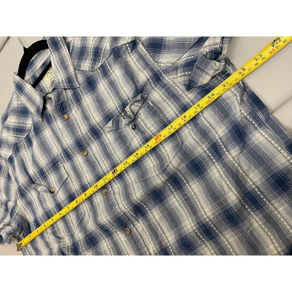 Lucky Brand Mens Shirt size Large Blue Plaid Snap Short Sleeve Cotton Classic - Picture 5 of 13